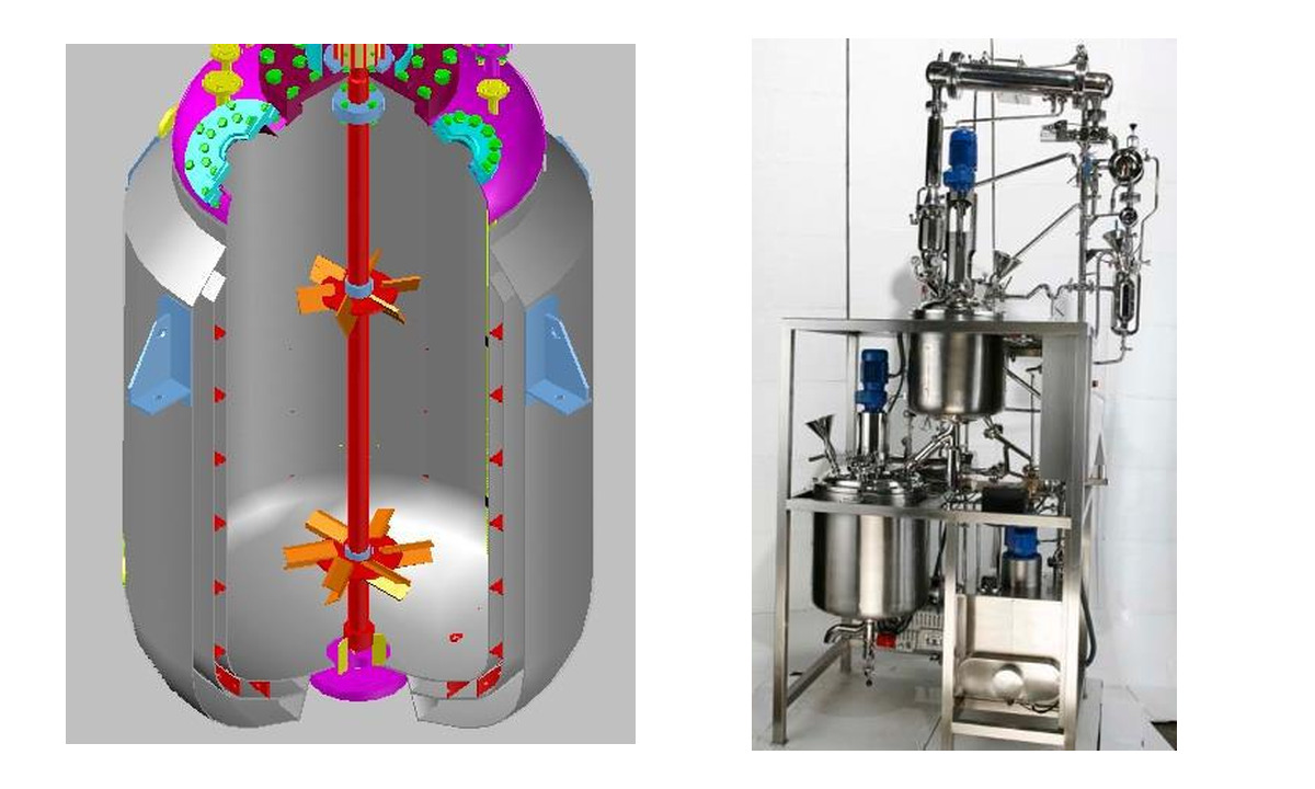 3D CAD process vessel design shown beside manufactured industrial process equipment